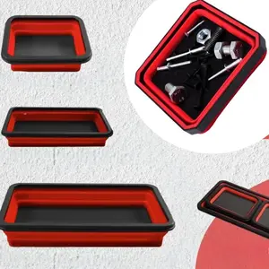 3-Piece Magnetic Silicone Tray Set, Foldable Parts Organizer, Strong Suction Storage Bowl, Car Repair Tool Box, Screw Holder, Tool Storage Kit