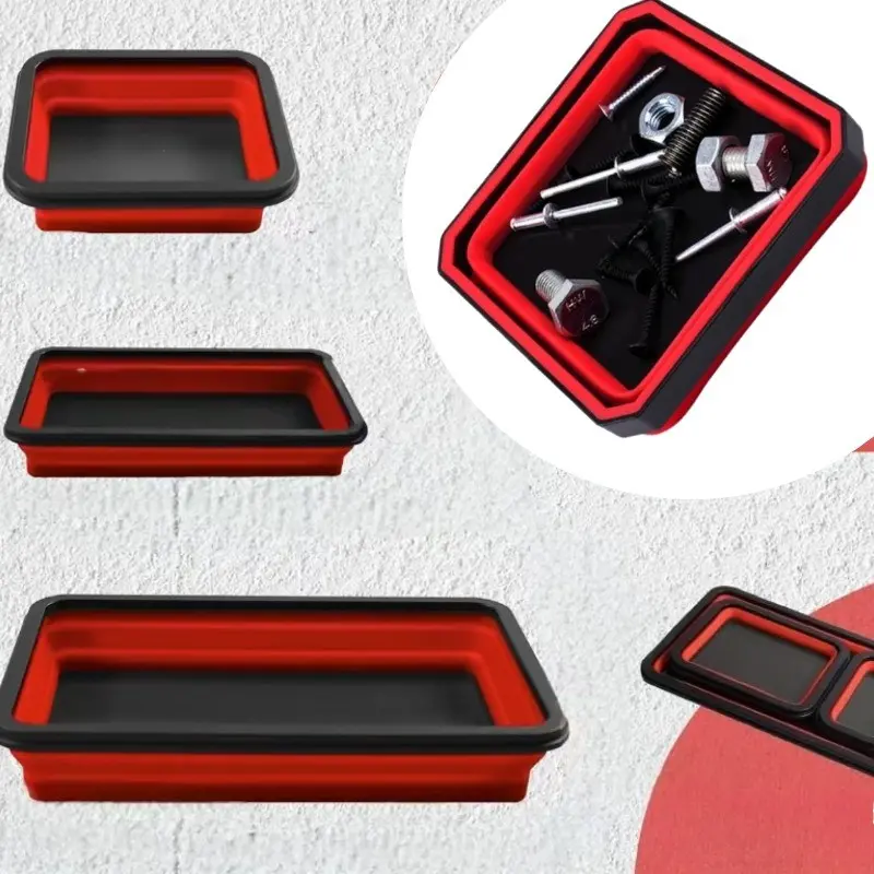 3-Piece Magnetic Silicone Tray Set, Foldable Parts Organizer, Tool Storage Organiser, Tools Storage Organizer, Strong Suction Storage Bowl, Car Repair Tool Box, Screw Holder, Tool Storage Kit, Tool Organizers, Mechanic Tool Storage