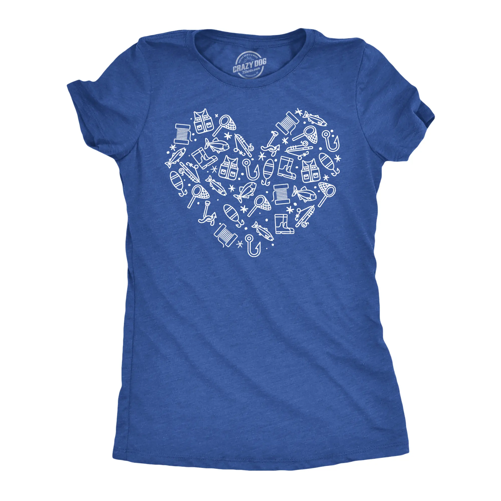 Womens Funny T Shirts Fishing Heart Icons Tee For Ladies Funny Womens T Shirts Cute Vintage Fashion Casual Ladies T-Shirt Gift Funny Fishing Top Women's Novelty Tees Royal -