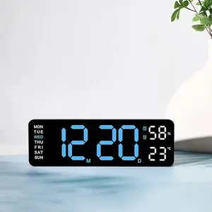 USB & Battery Charging Digital Wall Clock,Large Screen Wall Clock with Indoor Temperature Date Week Display Digital Clock, Multifunctional Alarm Clock