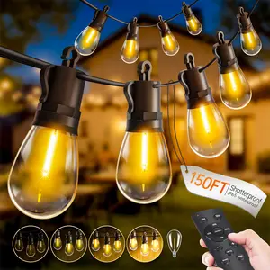 Outdoor String Lights Patio LED Light Outside - 9M-45M 45+1 S14 LED Dimmable 30ft 60ft 102ft150ft Porch Lighting IP65 Waterproof Energy Saving