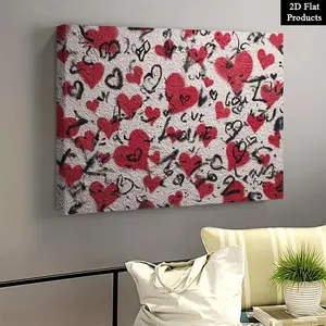 Framed LOVE - Heart Shape Graffiti LOVE Letter Painting with Wrap-Around Canvas Frame, Letters, Romantic Decor for Valentine's Day Gift, Wedding,, Living Room - Hang Installation, 2D Flat	