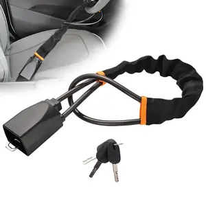 Steering Wheel Lock Seat Belt Lock, Universal Car Anti-Theft Device, Thickened Steel Cable Steering Wheel Lock with 3 Keys, Fits Most Cars, SUVs, Trucks & Vans