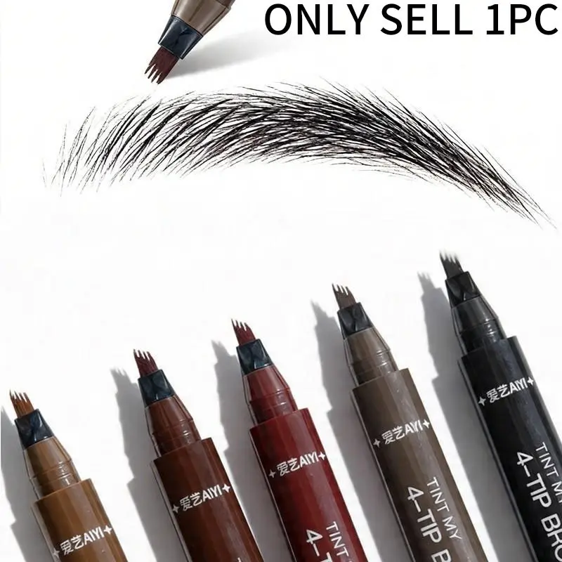 Beginner-friendly 4-Tip Eyebrow Pen Smooth Ink Flow No Skipping Easy to Create Natural Wild Brows Waterproof Sweat-proof