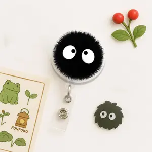 Cute Susuwatari Badge Reel – Soot Sprite ID Holder, Studio Ghibli Retractable Clip for Nurses, Teachers, Anime Fans, Kawaii Gift