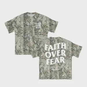 Faith Over Fear Camouflage T-Shirt, Christian Motivational Graphic Tee, Bold Spiritual Outfit, Gospel Streetwear Style Apparel, Believer Gift