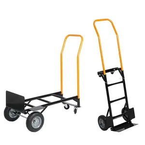 Convertible Hand Truck with 4 Wheels, MAX 600 LBS Platform Truck Dolly with Solid Tires, 2 in 1 Design Hand Truck Dolly for Moving Warehouse, Garden, Grocery