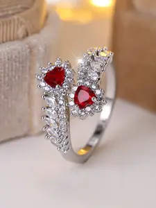 Synthetic Zircon Open Ring, Elegant Striped Design, Copper Material, Perfect for Daily Wear and Parties, Micro-Set Craftsmanship