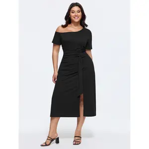 BLOOMCHIC Plus Size Supersoft One-Shoulder Waist-Defining Midi Dress [M-6X]2026 Summer Vibes Swimweek