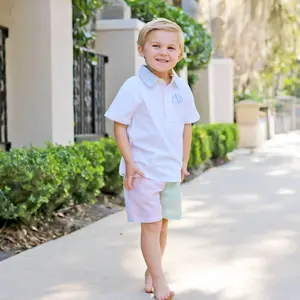 Multi Stripe Seersucker Polo Short Set - Pastel 2Pc Outfit for Boys