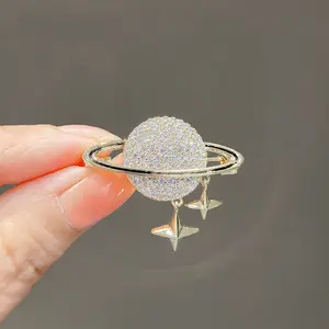 Women's Star Planet Tassel Brooch - Female Fashion Collar Clip Accessory for Suit Jackets, Woolen Coats