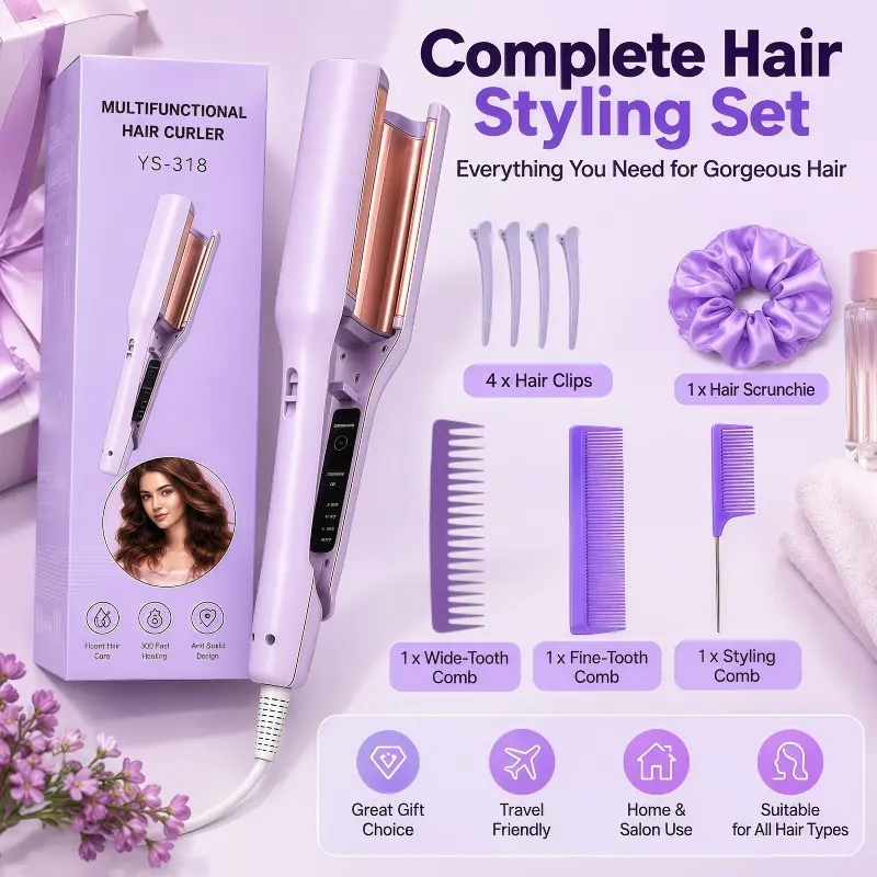 Ionic Beach Wave Curling Iron - Negative Ion Ceramic Coating, Automatic Plug-Powered, Dual Voltage, Abs-Infused, Lightweight Portable for Travel