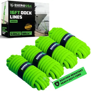 Rhino USA Heavy-Duty 16' Dock Lines - Boat and Marine Tie Down Rope Rhino USA Heavy-Duty 16' Dock Lines - Boat and Marine Tie Down Rope