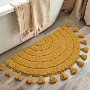Half Circle Boho Bathroom Rugs with Tassels Bath Rugs Non Slip Absorbent Crochet Rugs Machine Washable Boho Bath Mats for Bathroom Floor Tub Decorative
