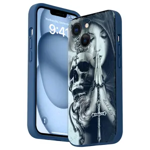 Praying Woman Pattern Straight Edge Phone Case for iPhone 16 15 14 Pro Max 13 12 11 XR XS Plus Shockproof Non Slip Military-Grade Protective Silicone Cover Cellphone Protective