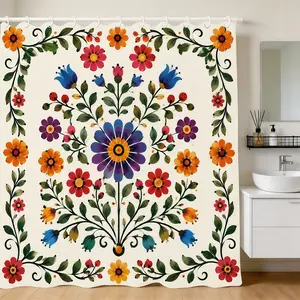 Boho Floral Shower Curtain | Bohemian Bathroom Decor with 12 Hooks, Washable Polyester  Rustic Farmhouse Bathroom Shower Curtain