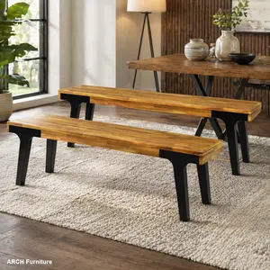 Christopher Knight Home ARCH Modern Acacia Wood Slat Panel Outdoor Benches (Set of 2) – Patio Outdoor Furniture