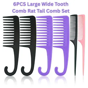 CHRISTMAS GIFT 6PCS Wide Tooth Comb Set for Curly Hair – Large Detangling Combs with Rat Tail, Shower Combs for Wet & Dry Hair, Styling & Parting Kit for Natural Hair, Wigs, Men & Women