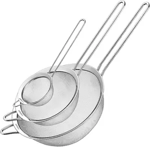 Sturdy Stainless Steel Mesh Strainers Set - 3 Count Kitchen Utensils for Sifting and Cooking, Ctg-00-3Ms