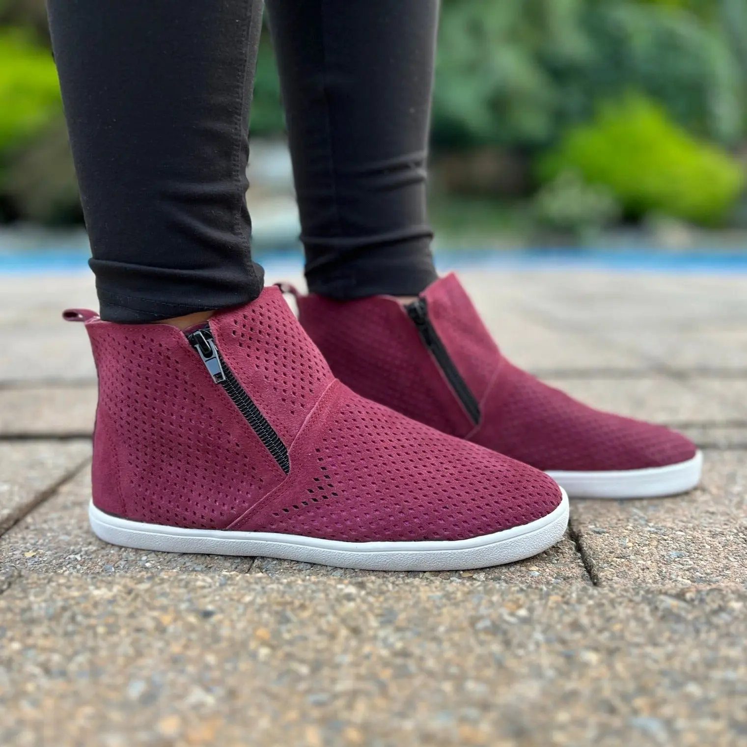Maroon Red Suede Zipper Boots