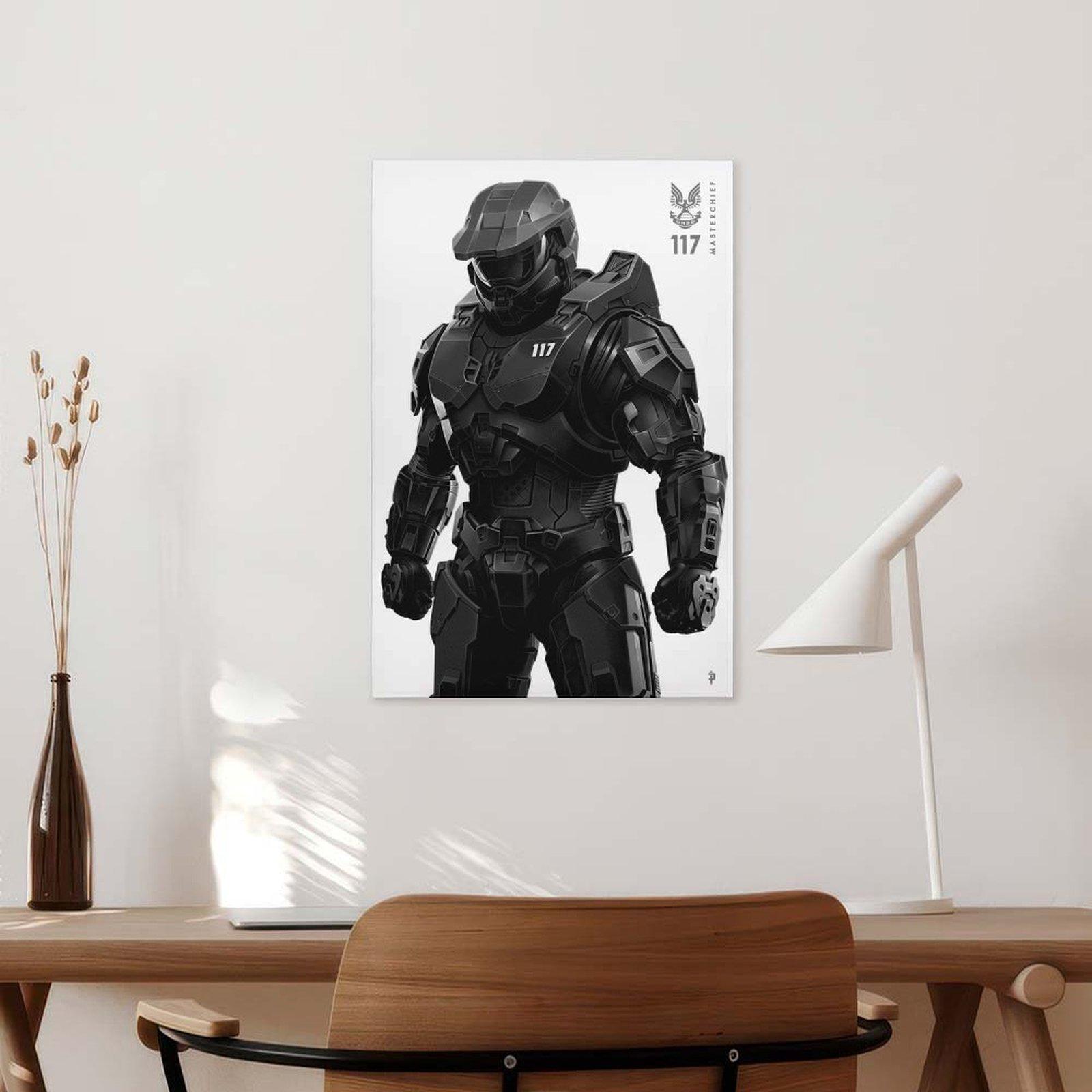 Halo Master Chief Canvas Print Poster Black Style Master Chief & UNSC High-Quality Canvas Art Gift for Men Teens Wall Decor Hanging Art