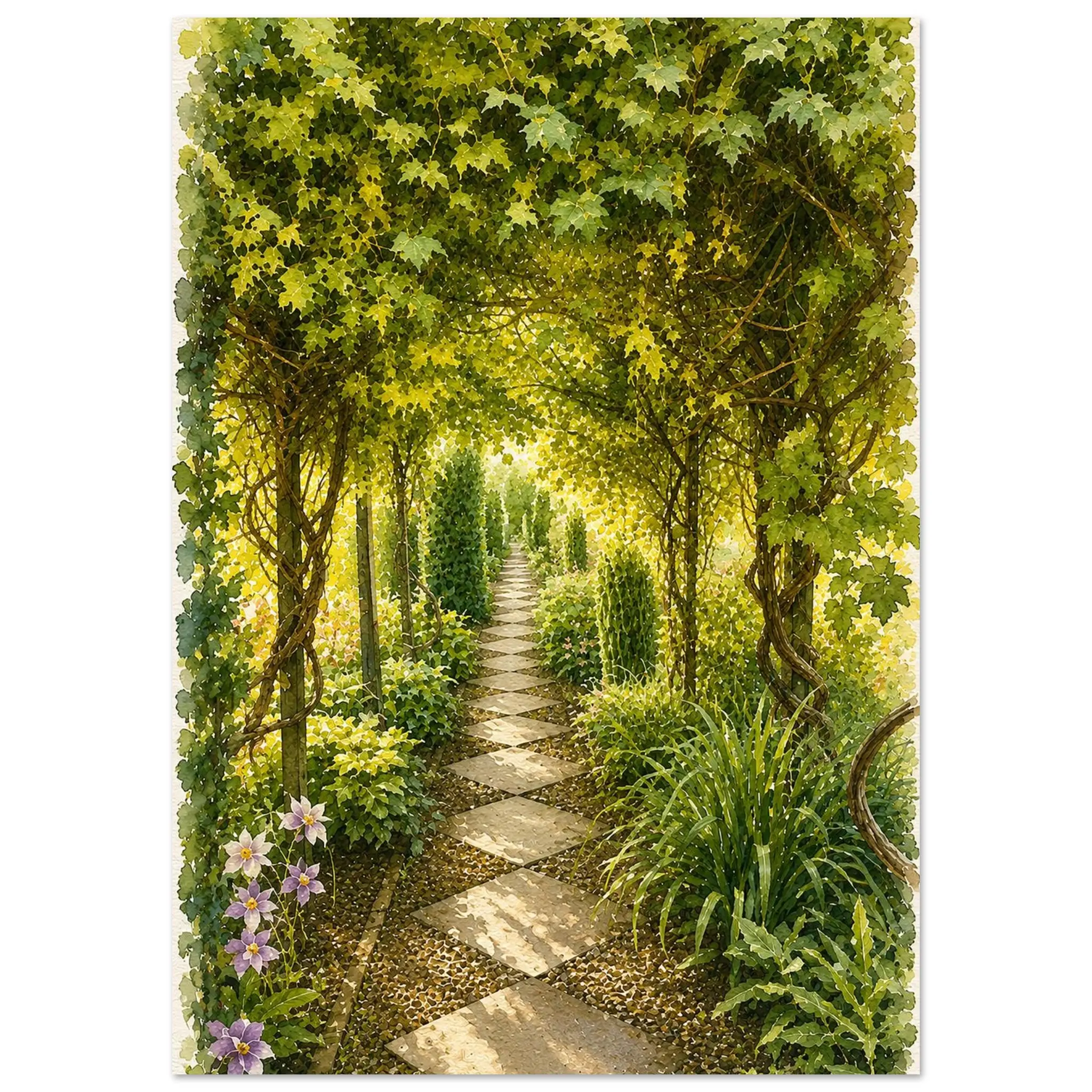 Chenies Manor, England, Garden Path  -  Premium Matte Paper Style Poster - Watercolor Journey Collection