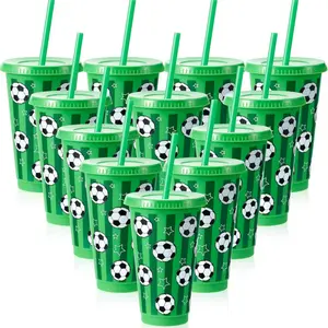 12 Plastic Football Cups, 24 Ounces With Lids And Straws - Team Fan Party Giveaways, Coach Gifts, Unisex Sports-Themed Cups