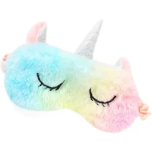 P-AS06   Cute Animal Sleeping Sleep Mask Soft Plush Blindfold Cute Rabbit Panda Koala Eye Cover Eyeshade for Kids Teens Girls Women (Unicorn Rainbow)