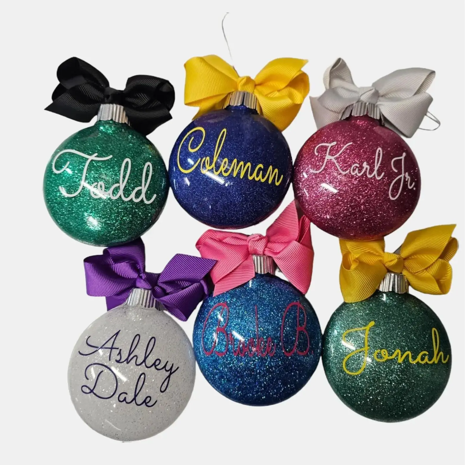 Personalized Glitter Name Christmas Ornaments Hanging Bulb Colorful Decoration Xmas Secret Santa Gift Box IncludedbyAmy's Bubbling Boutique