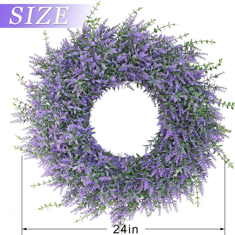 24" Lavender Eucalyptus Wreaths for Front Door - Large Farmhouse Artificial Wreath for Porch, Window, Wall Decor - Spring, Summer, Fall, Christmas, All Seasons Greenery Wreath