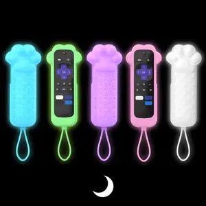 Cute Cat's Paw Silicone Remote Control Cover for Roku TV Remote,  Glow-in-the-Dark Durable Remote Case with Lanyard for Roku Express 4K+ HD Streaming Stick 4K Premiere Streambar LE SE Streaming Media Player Simple/Voice Remote(Not for Pro/Ultra)