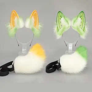 Halloween Lolita Rabbit Tail and Ears Set Cosplay Prop Ear Animal Tail Plush Headwear Party Comic Con Tail Headband Set Masks Gift