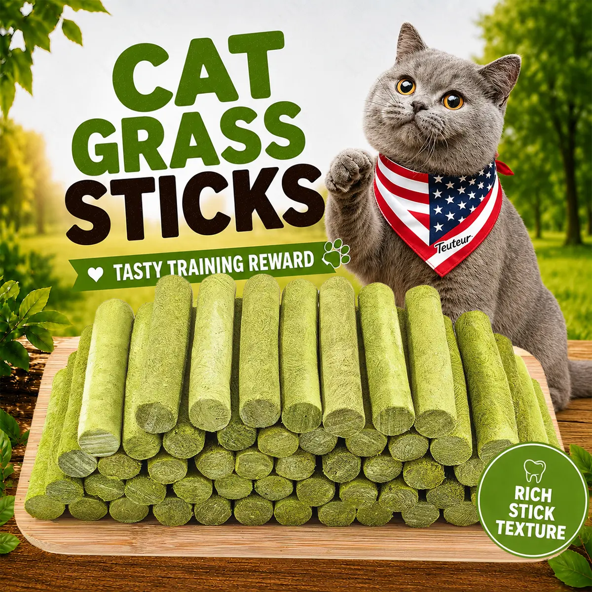 Freeze Dried Cat Grass Treats Hairball Control Snacks for Kittens Adult Cats Natural Digestive Support Dental Chews Teeth Cleaning Fresh Breath Cat Grass Sticks Healthy Nutritious Pet Snacks Easy Feeding Cat Supplies