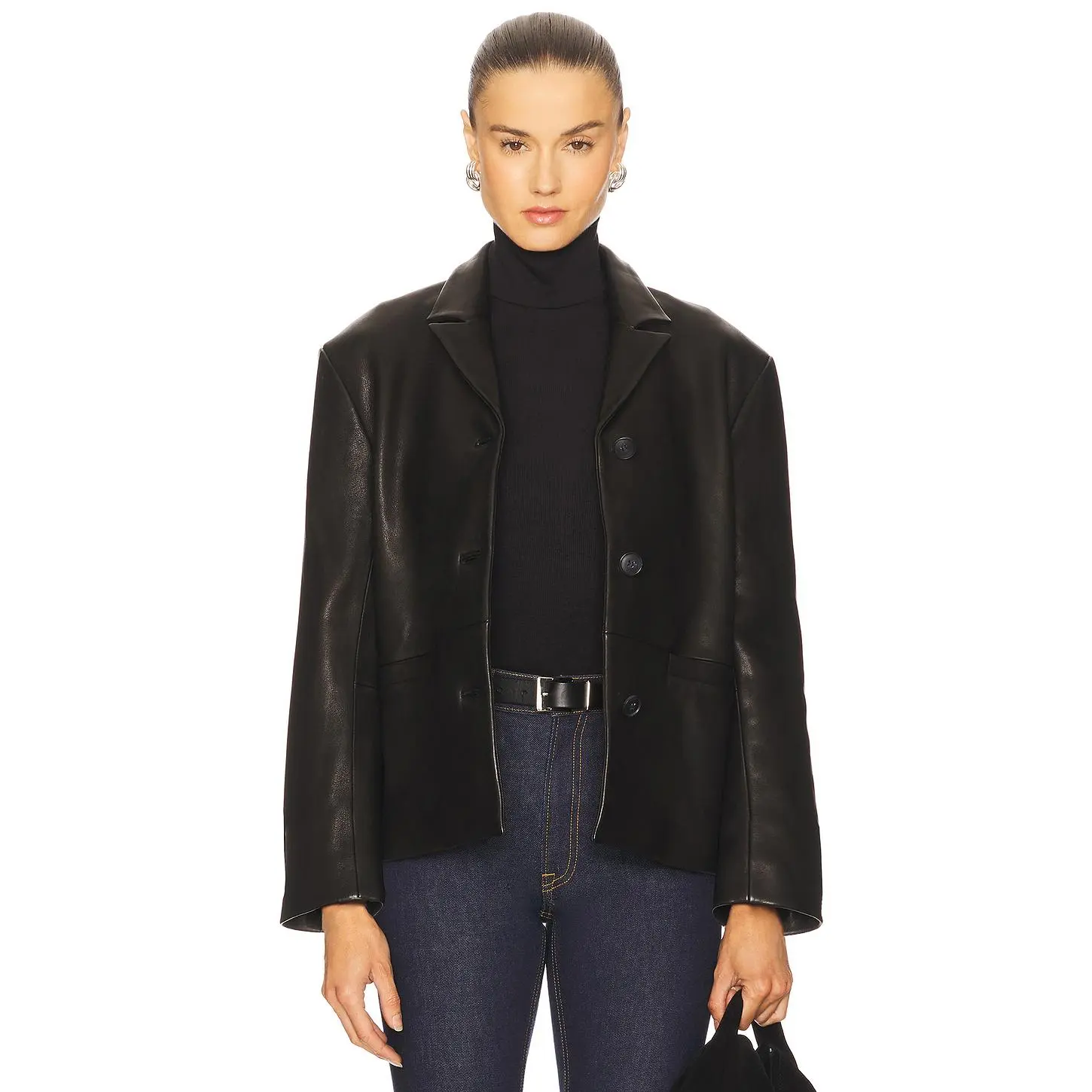 GRLFRND Marlo Leather Blazer in Black GRLFRND Marlo Leather Blazer in Black