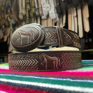 All Brown Embroidered Cowboy Belt. Men’s Brown Leather Belt. Mexican Embroidered Belt for Men. Western Cowboy Belt. Cinto Vaquero Piteado.