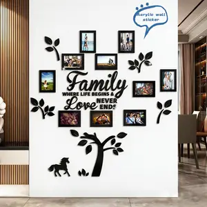 3D Acrylic Photo Frame Mirror Adhesive Stickers - 11 Tree-Shape 10x6 in Family Love Frames, Removable Self Adhesive DIY Home Decor Horse Tree Decal for Memory Wall, Self Adhesive Stickers