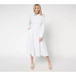 Attitudes by Renee Regular Poplin Godet Button Front Midi Dress