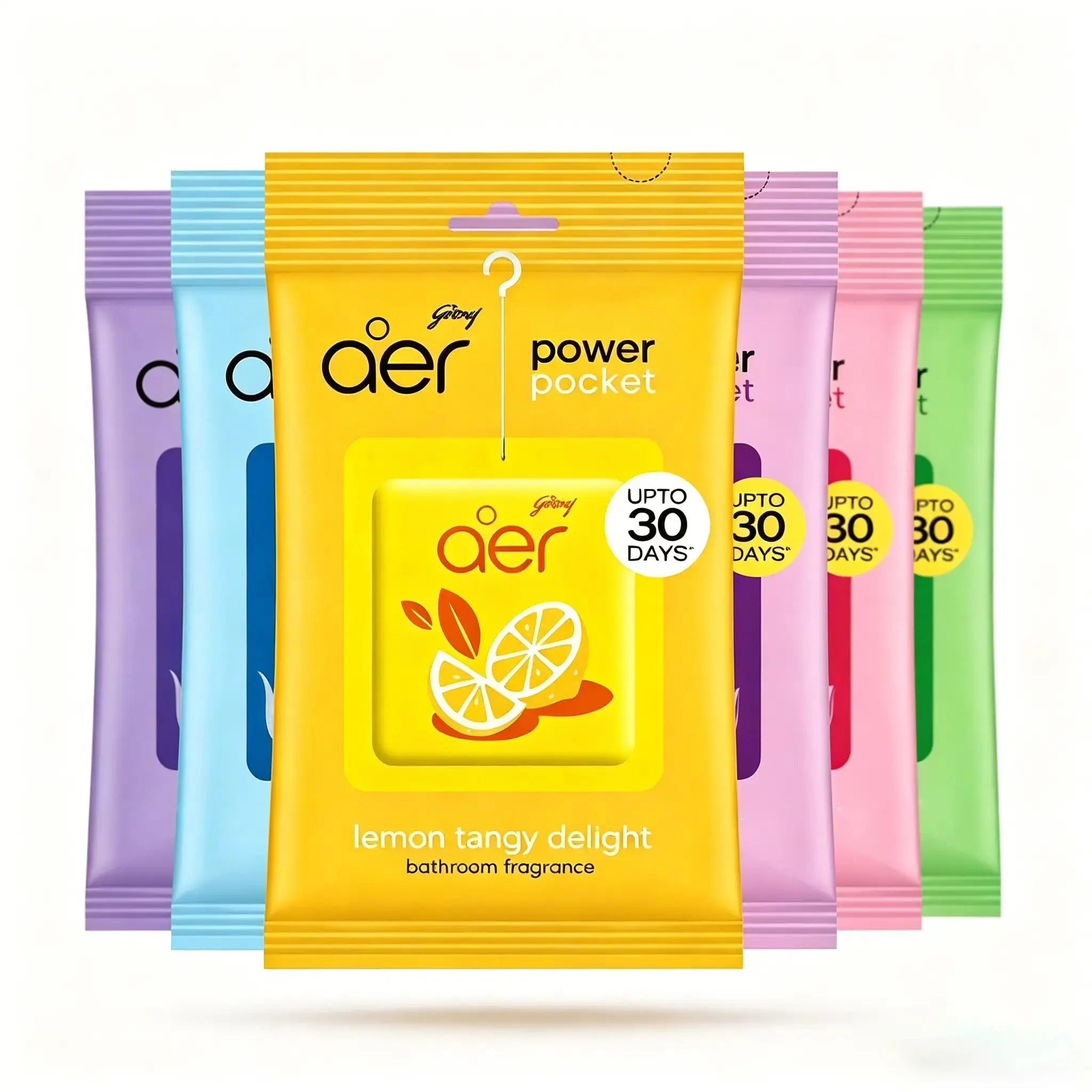 Mystery Box – 6 pcs Mystery Scent Collection - Godrej Aer Power Pocket, Hanging Air Freshener, Assorted Pack of 6, Home & Wardrobe Fragrances