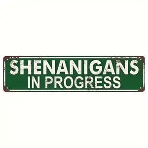 Shenanigans in Progress Wall Mounted Vintage Metal Sign, Rustic Plaque, Wall Decor for Home Office Bedroom Cafe Pub