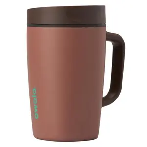 Owala SmoothSip Slider Stainless Steel Insulated Travel Mug with Handle, 12oz Drinkware Flask, 100% Leak Proof, Sliding Lock Lid, BPA Free, Travel Friendly for Hot and Cold Drinks, Cozy Cocoa, Flasks