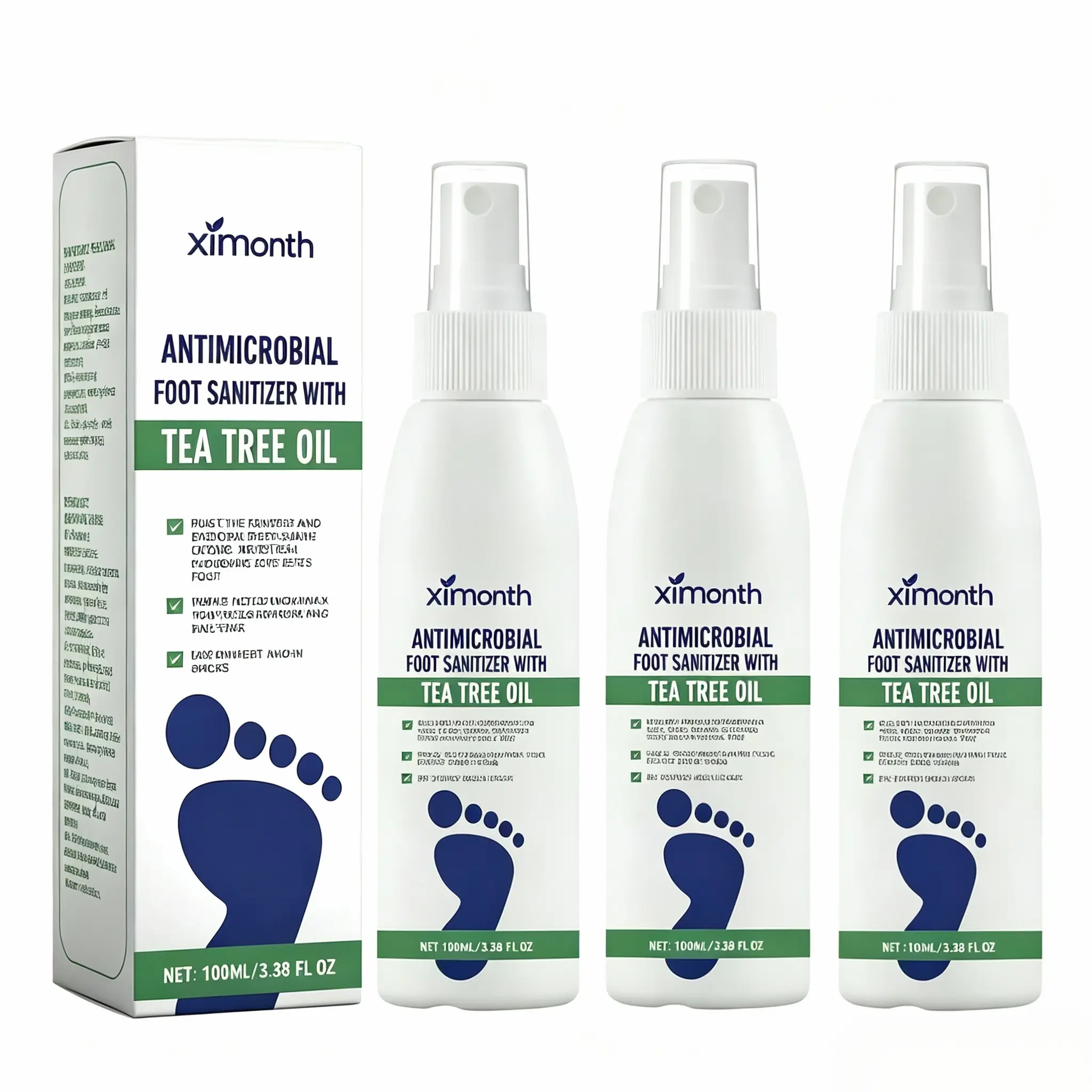 (3 bottles) Tea Tree Oil Foot Spray - Plantar Moisturizing Deodorant for Odor Control & Dry Feet Care, Natural0 Foot Sanitizer with Antifungal Properties,Ximonth Clear Foot Sanitizer Spray,for Foot & Shoe Freshness  Moisture  Hydrate deodorize