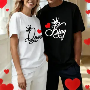 New Couple Outfits, Perfect Gifts for Boyfriends And Girlfriends, King Queen Letter Patterns, Casual Everyday T-shirt with Letter Patterns, Valentine's Day gifts