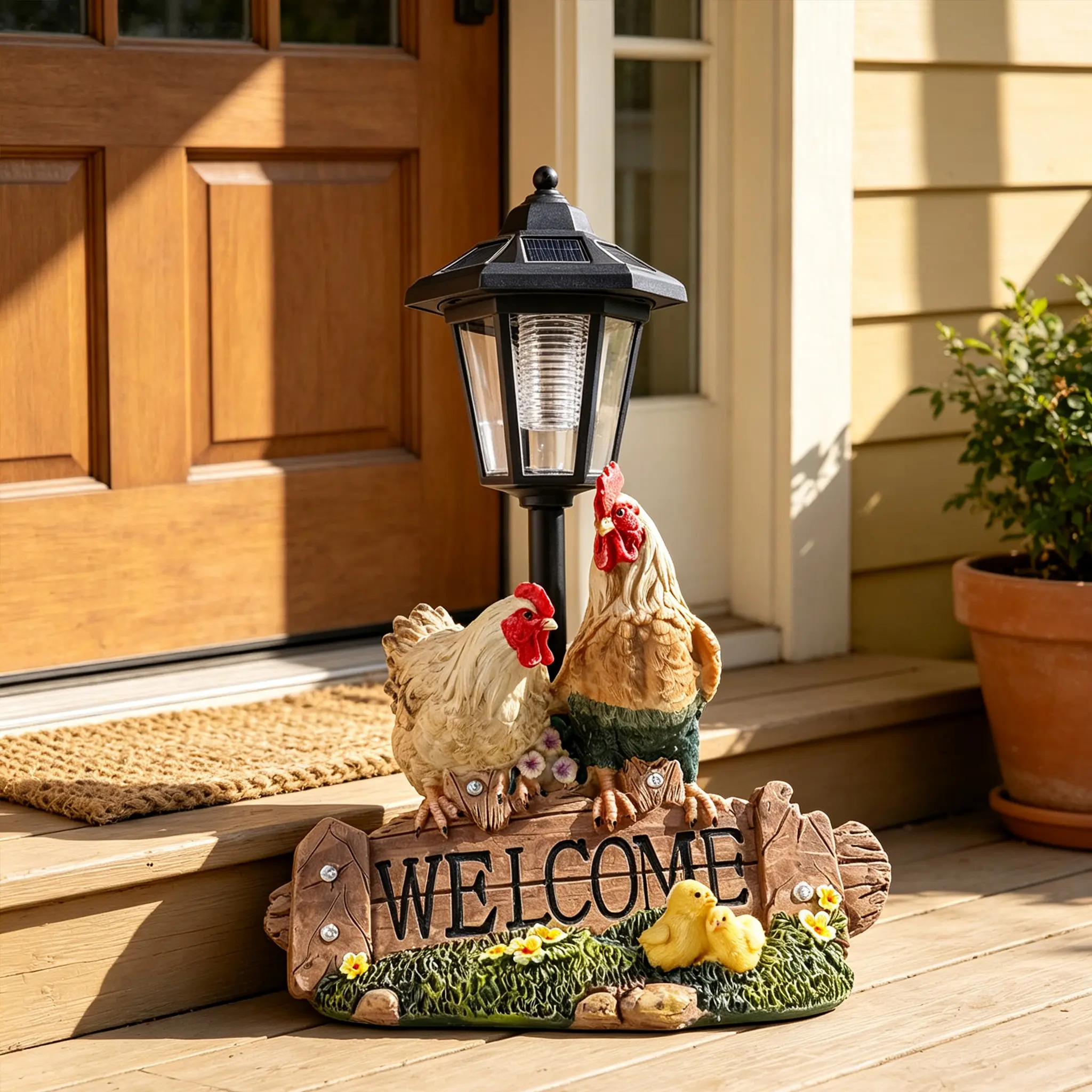 Solar Chicken Family Welcome Light, Cute Hen & Chicks Garden Statue, Farmhouse Garden Decor Outdoor Patio Decor decor supply