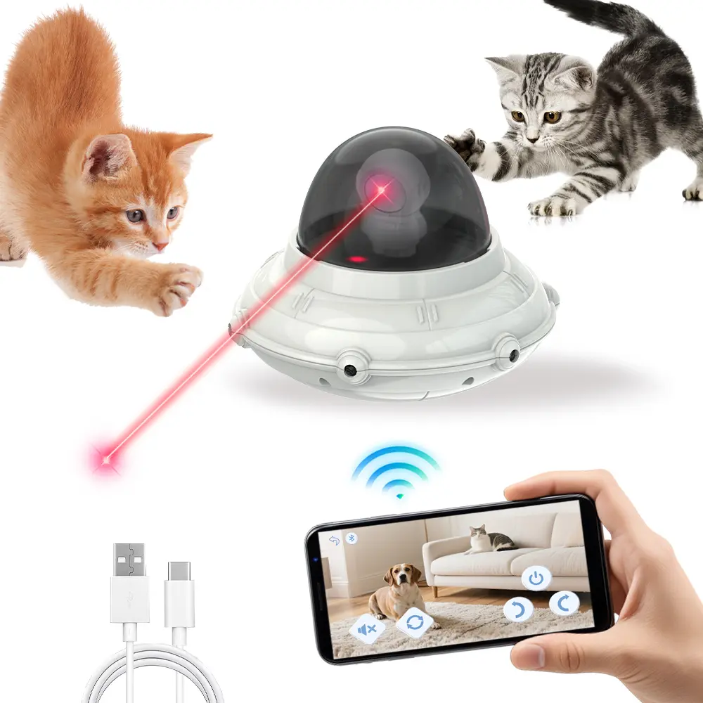Cat Laser Toy, APP Remote Control & Automatic Sensor Interactive Toy for Cats, 360° Projection with 3 Laser Modes, USB Rechargeable, Fun Chasing Toy for Indoor Cats & Kittens