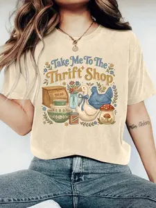 "Take Me To The Thrift Shop" Vintage Washed T-Shirt | Retro Cottagecore Raccoon & Duck Graphic Tee | Aesthetic Oversized Summer Top for Women | Sustainable Fashion Lover Gift S-5XL Birthday