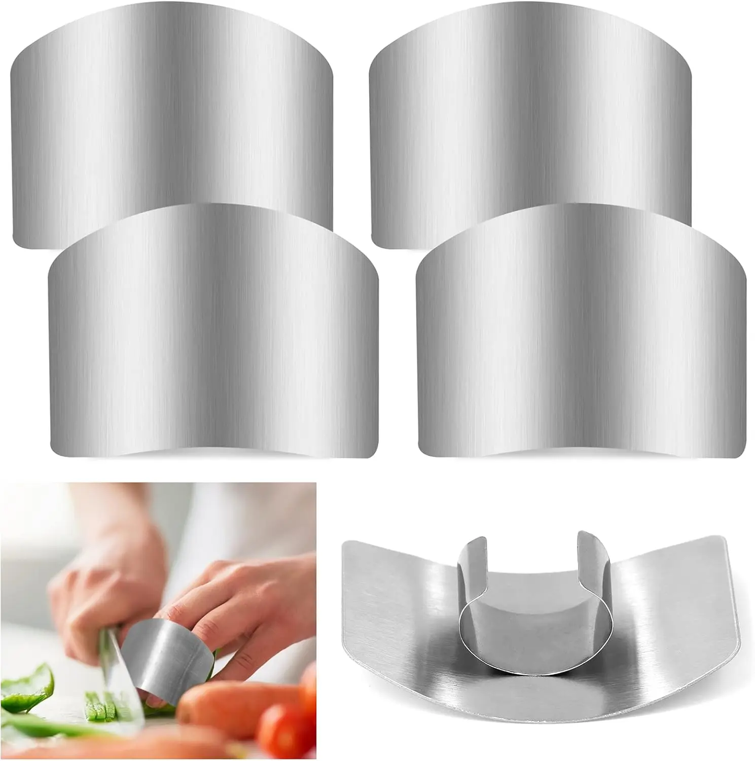 Finger Guard For Cutting Food Finger Protector,4 PCS  Kitchen Tool Stainless Steel Finger Guard Avoid Hurting When Slicing and Dicing Kitchen Safe Chop Cut Tool (PH0088-4)