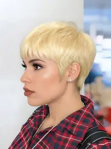 pixie cut wig 613 blonde short straight human hair wig machine made for women daily party cosplay gift use  ﻿brown burgundy natural black color pixie cut human hair wigs Party holidays gift wig