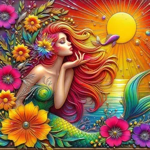 Mermaid Pattern DIY Diamond Arts Colorful Painting Kit without Frame, DIY 5D Diamond Arts Colorful Painting Kit, Wall Art Decor for Home Living Room Bedroom