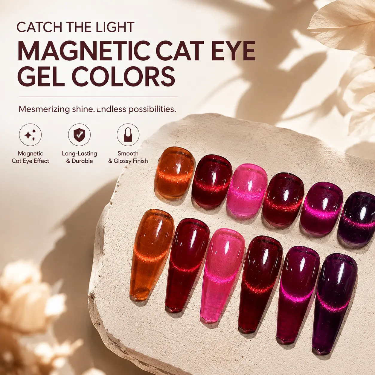MOLISHA Nude/Cat Eye Red Gel Nail Polish Kit - Aurora Nebula Magnetic Gel Polish With Magnetic Tool, Ideal Gift for Women’s Shiny Custom Nail Art elegant look square false nail with Thin Brush DIY French Manicure and Pedicure at Home Nail Care Flawless