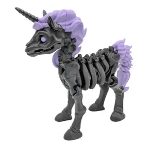 Articulated Unicorn Fidget Toy - 3D Printed Decoration in Black Lavendar